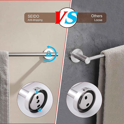 SEIDO Anti-Dropping Towel Holder with 33.3" Hanging Length, Stainless Steel Towel Bar for Bathroom Wall, Double Locking Design Towel Rack for Bathroom, Brushed Nickel, 36 Inch, 2pc