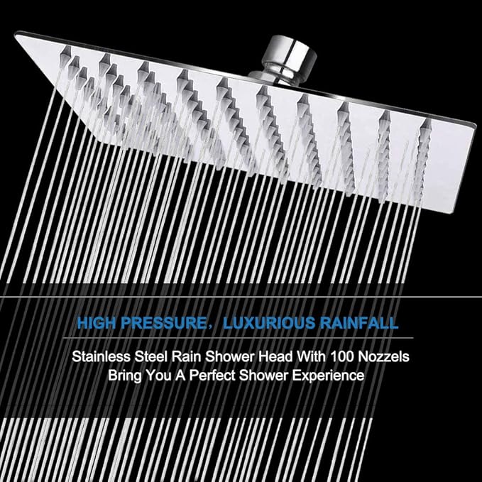 NearMoon Shower Head with Hose, High Pressure Stainless Steel Rain Shower and 3 Settings Handheld Spray Combo with Push Button Flow Control (8 Inch, Chrome Finish)
