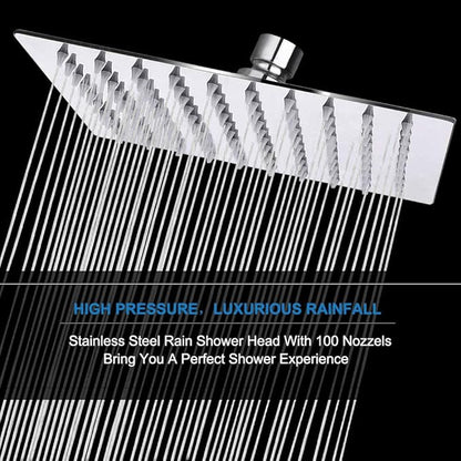 NearMoon Shower Head with Hose, High Pressure Stainless Steel Rain Shower and 3 Settings Handheld Spray Combo with Push Button Flow Control (8 Inch, Chrome Finish)