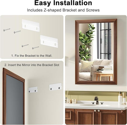 Bathroom Mirror for Over Sink,22x30Inch Thick Anti-Rust Wood Grain Metal Frame, Rectangle Decorative Wall Mirror with HD Tempered Glass, Horizontal or Vertical Mount for Vanity, Bathroom,Living Room