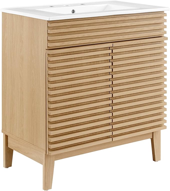 Modway Render 30" Bathroom Vanity With Sink in Oak White