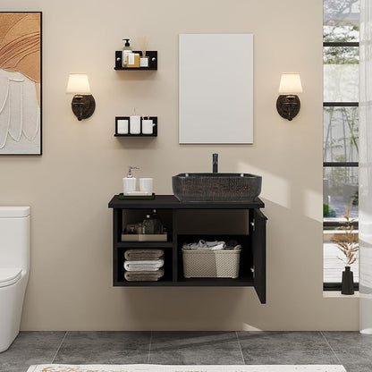 YOURLITE 28 Inches Bathroom Vanity with Mirror Modern Lavatory Wall Mounted Cabinet with Single Faucet Hole