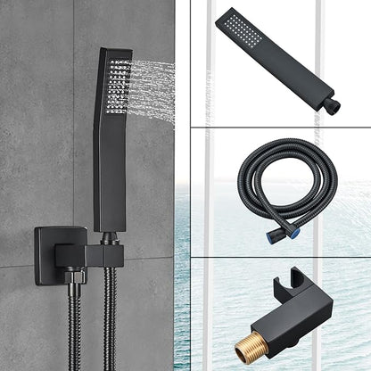 Shower Faucet 10 Inches Matte Black Shower System with Rainfall Shower Head and Handheld Spray Bathroom Luxury Rain Shower Faucet Set Complete Wall Mounted