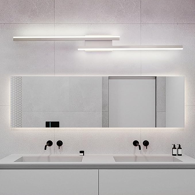 48in Modern LED Brushed Nickel Vanity Light Bar, Dimmable 46W 3200LM, 5000K Cool White, Adjustable Bathroom Light Fixtures Over Mirror -2 Light