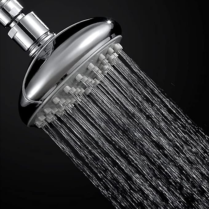 Showerhead 4" Chrome Appearance High or Low Pressure Water Saving Shower Head [3759] includes 3 removable flow restrictors and Teflon Tape