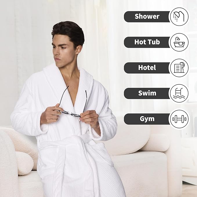 Men's Shawl Collar Bathrobe, Soft Long Towel Robe for Men - Super Absorbent Quick Dry yet Warm