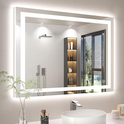 40x30 LED Bathroom Mirror with Anti-Fog, Backlit & Front Lights, Memory | Dimmable 3 Color CRI 95+ Shatterproof Tempered Glass ETL Listed for Safety Lighted Bathroom Vanity Mirror for Wall