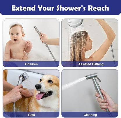 Shower Hose, Extra-Long Stainless Steel Handheld Shower Head Hose with Stainless Steel Insert and Nut,Brushed Nickel Finish (Silver, 118 Inches)