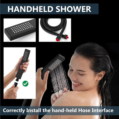 Aolemi Ceiling Shower Faucet Set with Handheld 10" LED Head Matte Black | Handheld Spray,10 Inch Rain LED Head,Shower Valve and Trim Kit,All Metal,Ceiling System,Bathroom Mixer