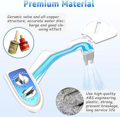 Bidet Attachment for Toilet, Non-Electric Fresh Cold Water, Toilet Bidet with Dual Nozzles Sprayer, Adjustable Water Pressure Control, 3 Modes Wash (Feminine/Bidet Wash + Self-Cleaning)