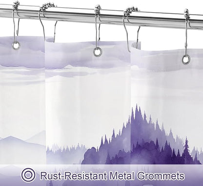 Litabel Purple Misty Pine Forest Shower Curtain, Mountain Foggy Woodland Scenery Tree Shower Curtains for Chic Rustic Bathroom, Abstract Modern Waterproof Nature-Themed Decor, 72x72 Inches