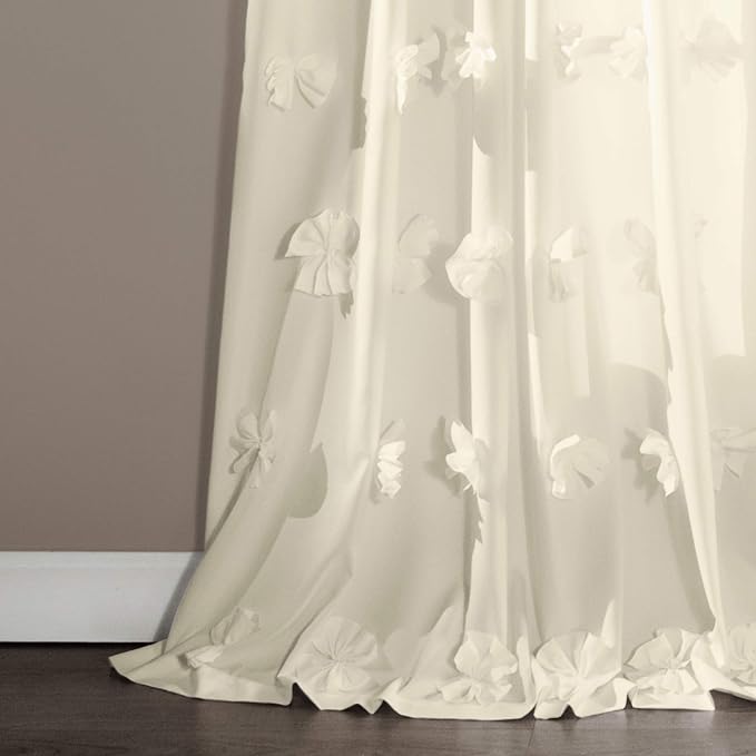 Lush Decor Riley Light Filtering Window Curtain Panel, Single 54" W x 84" L, Ivory - Cute Curtains for Bedroom - Bow Decor - Coquette Curtains for Windows
