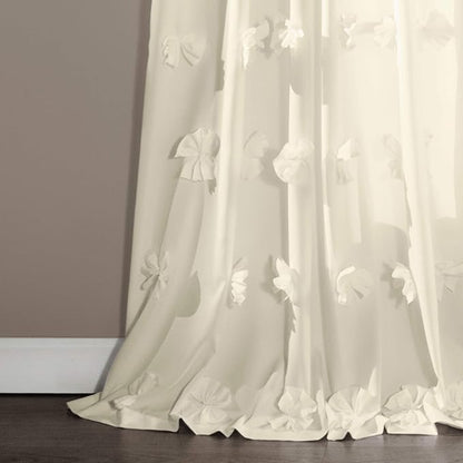Lush Decor Riley Light Filtering Window Curtain Panel, Single 54" W x 84" L, Ivory - Cute Curtains for Bedroom - Bow Decor - Coquette Curtains for Windows