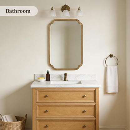 24" x 36" Rounded Corner Arch Wall Mirror with Wood Frame for Entryway, Living Room or Bedroom Home Decor - Light Woodgrain 24" x 36" Natural Color