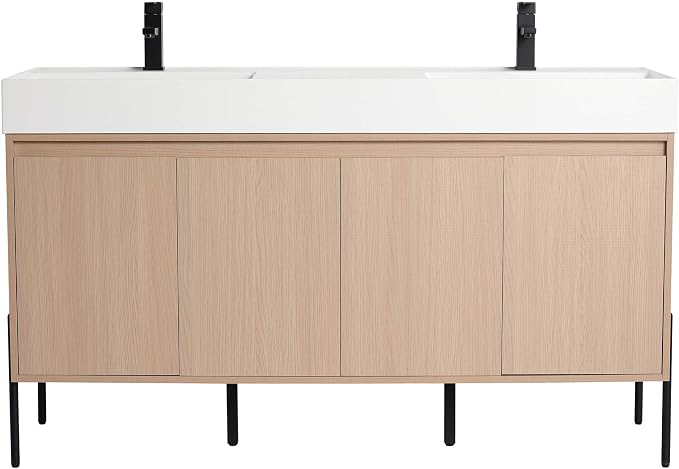 Crownpoint 60 Inch Bathroom Vanity with Sink, White Double Sink, White Oak Finish, Full Assembly Required, Elegant Bathroom Vanities for Modern Homes
