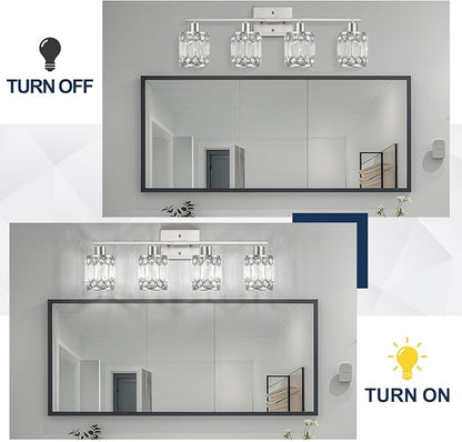 Crystal Modern Bathroom Light Fixtures, 4-Light Brushed Nickel Bathroom Vanity Wall Light, Vanity Lights for Mirror, Restroom, Bedroom (E26 Socket, Bulbs Not Included)