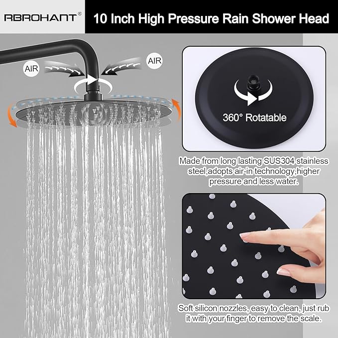 RBROHANT Outdoor Shower, Wall Mount Outdoor Shower Kit, Outside Shower Faucet with Height Adjustable Rain Shower Head and Handheld, Exposed Shower System for Yard, Wall Mounted, Matte Black, JK0145