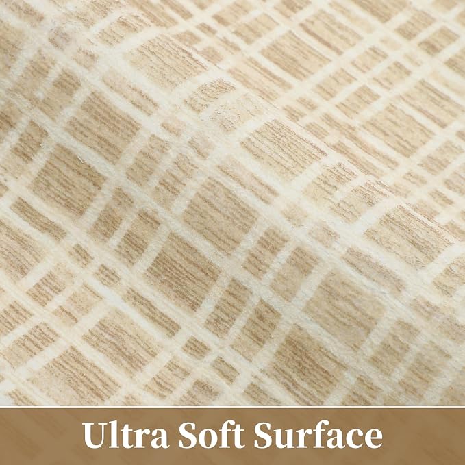 Living Room Rug 5x7 Area Rugs Washable Bedroom Rug Modern Plaid Neutral Area Rug Non Slip Throw Rugs Farmhouse Soft Faux Wool Low Pile Stain Resistant Carpet for Dining Room 5'x7' Yellow