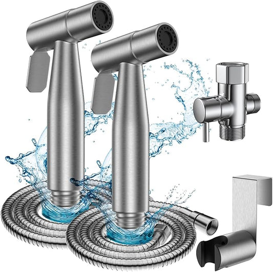 FREDI Bidet Sprayer for Toilet - Handheld Sprayer Kit, Adjustable Pressure, Stainless Steel, Easy to Install (2-Pack, Brushed Nickel)