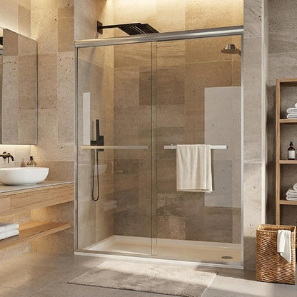 44"-48" W x 72" H Sliding Shower Door, Fully Framed Brushed Aluminum Alloy, Dual 5/16" Tempered Glass with Coating, Silver Square Track, Bypass Space-Saving Design