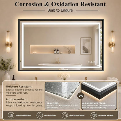 30"x48" LED Bathroom Mirror with Lights, Backlit + Front Lit, Anti-Fog | Lighted Bathroom Mirror with One-Piece Aluminum Alloy Frame, HD Shatterproof Tempered Glass, Dimmable, Memory Function