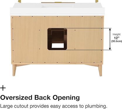 OVE Decors Indy 48 in. Undermount Single Sink Bathroom Vanity with White Engineered Marble Top, Rustic Ash