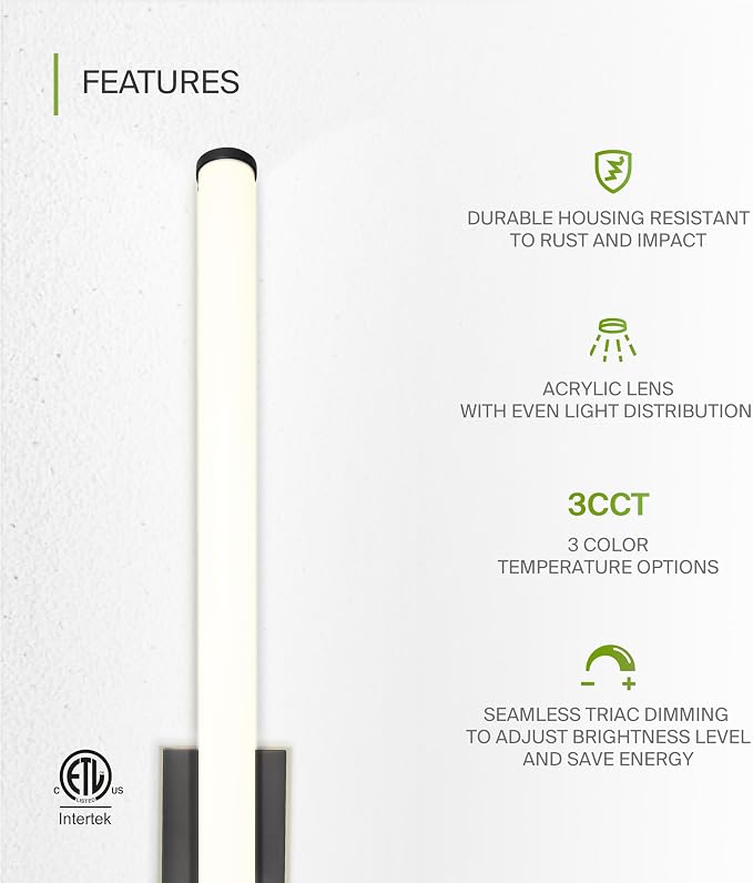 ASD 48" LED Linear Vanity Light Fixture, Modern Bathroom Sconce — 3 Color 3000K-5000K, Dimmable, 35W 3800LM, Energy Star & ETL Listed — Over Mirror Makeup Bar for Bedroom, Cabinets — Black, 4 Pack