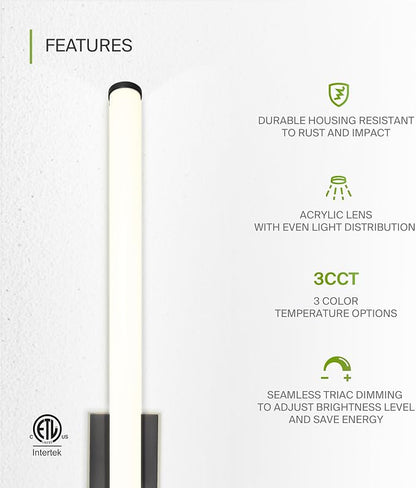 ASD 48" LED Linear Vanity Light Fixture, Modern Bathroom Sconce — 3 Color 3000K-5000K, Dimmable, 35W 3800LM, Energy Star & ETL Listed — Over Mirror Makeup Slim Bar for Bedroom, Cabinets — Black