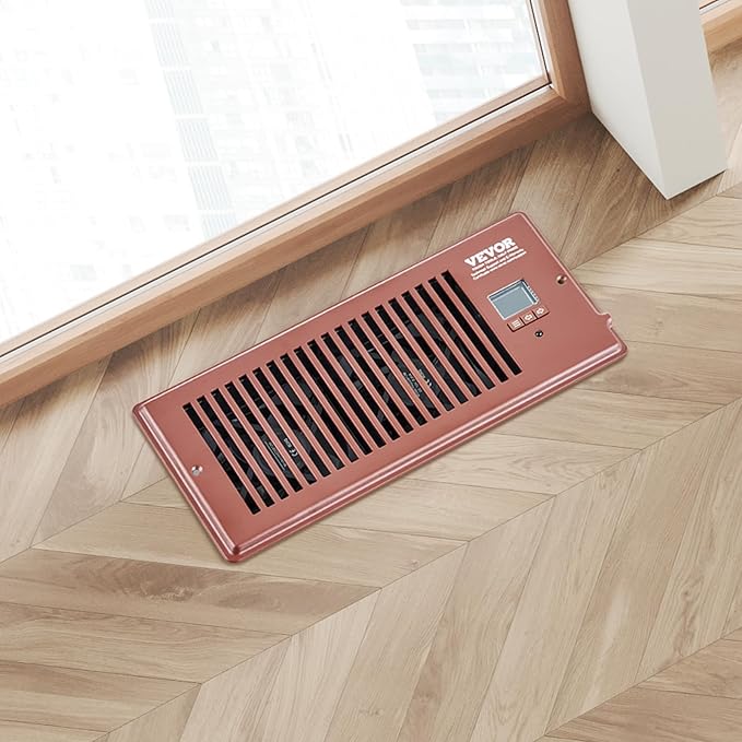 VEVOR Register Booster Fan, Quiet Vent Booster Fan Fits 4” x 10” Register Holes, with Remote Control and Thermostat Control, Adjustable 10-Speed for Heating Cooling Smart Vent, Brown