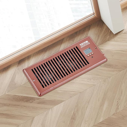 VEVOR Register Booster Fan, Quiet Vent Booster Fan Fits 4” x 10” Register Holes, with Remote Control and Thermostat Control, Adjustable 10-Speed for Heating Cooling Smart Vent, Brown
