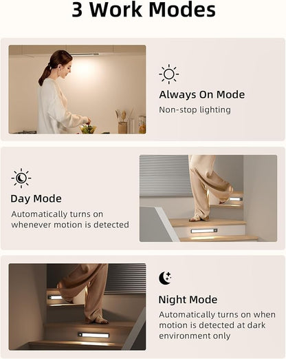 EZVALO 14.5 inch Under Cabinet Lighting, 3200mAh Rechargeable Motion Sensor Lights Indoor 3 Color Temps, Magnetic Stick On LED Closet Lights Wireless, Dimmable Under Counter Lights for Kitchen- 2 Pack