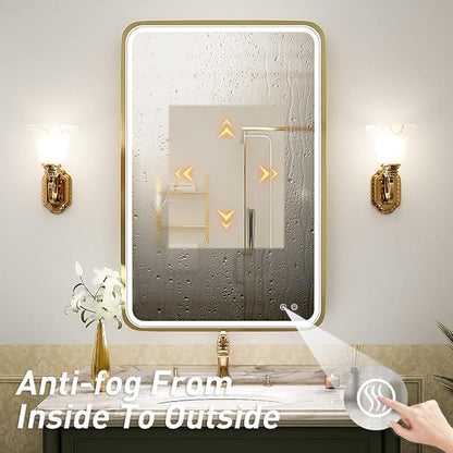 LED 36x24 Inch Lighted Bathroom Mirror,Gold Frame,3 Color | ETL Listed,Anti-Fog,3000K/4500K/6000K Dimmable,Horizontal & Vertical,Wall Mounted,Memory Function,Ideal for Bathroom,Vanity