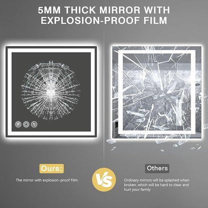 24" x 24" LED Bathroom Mirror with Lights, Memory Vanity Mirror | Anti-Fog, 3 Color Modes, Dimmable, Front Lit, Memory Function, Tempered Glass, Lighted Bathroom Mirror for Wall