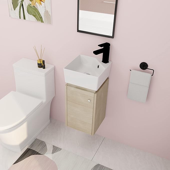 12" Bathroom Vanity with Sink, 12 Inch Floating Bathroom Vanity for Small Space, Modern Bathroom Vanity, Brown Wall Mounted Cabinet Set