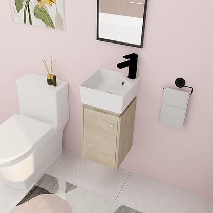 12" Bathroom Vanity with Sink, 12 Inch Floating Bathroom Vanity for Small Space, Modern Bathroom Vanity, Brown Wall Mounted Cabinet Set