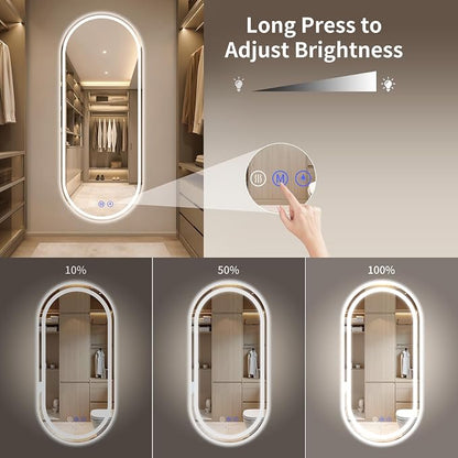 Oval LED Bathroom Mirror, 24"x 65" Led Full Length Mirror | Frameless Large LED Mirror with Front Light & Backlit, Anti-Fog, Dimmable Wall Mounted Lighted Mirror, Smart Bathroom Mirror