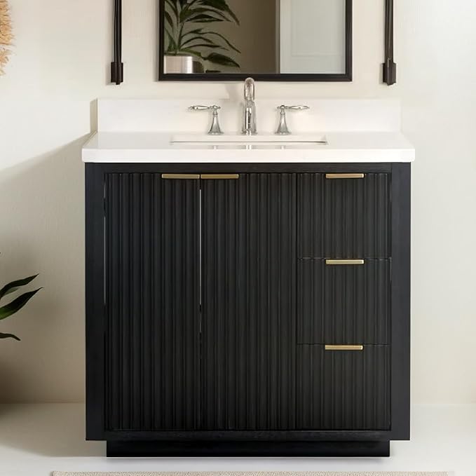 Lavanti Wooderna 36 Inch Bathroom Vanity with Sink – Stylish Firwood Black Vanity Bathroom with Storage Cabinet – Modern Bathroom Vanities with Single Vanity Sink & Quartz Countertop