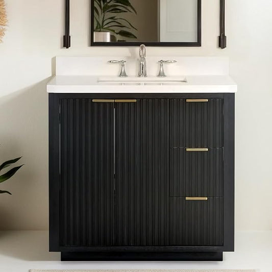 Lavanti Wooderna 36 Inch Bathroom Vanity with Sink – Stylish Firwood Black Vanity Bathroom with Storage Cabinet – Modern Bathroom Vanities with Single Vanity Sink & Quartz Countertop