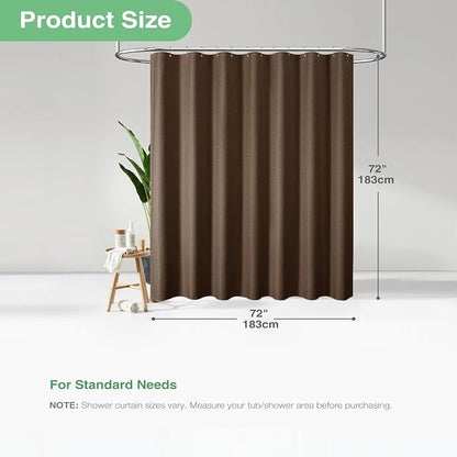 Waffle Shower Curtain 256 GSM Heavy Duty Fabric 72"x72" Brown | Thick Textured Cloth, Weighted Hem, Water Repellent Washable, Hotel Luxury Polyester Shower Curtain Set for Bathroom 12 Hooks