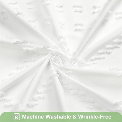 White Boho Woven Fabric Shower Curtain with Tassel 72x78, Tufted Textured | Modern Farmhouse Curtain for Bathroom, Long Bathroom Curtain, Minimalist Decor, Waterproof