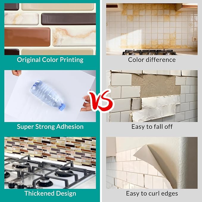 Joysticky 10-Sheet Peel and Stick Backsplash, 12" * 12" Crystal Texture Stick on Tiles Backsplash for Kitchen & Bathroom, Thicker Design Peel and Stick Wall Tiles (Coffee Gold)