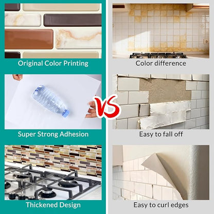Joysticky 10-Sheet Peel and Stick Backsplash, 12" * 12" Crystal Texture Stick on Tiles Backsplash for Kitchen & Bathroom, Thicker Design Peel and Stick Wall Tiles (Coffee Gold)