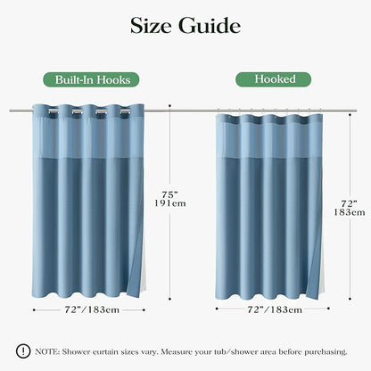 Moonlight Blue Hook Free Waffle Shower Curtain & Snap Liner,72x75 | Less Time to install, 3 in 1 Fabric Shower Curtain and Liner Set with Magnets, Mesh Top Window, Shower Curtains for Bathroom