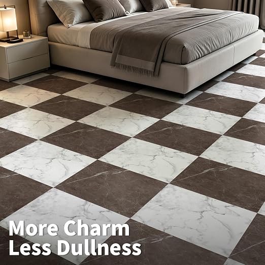 Art3d 30-Pack Peel and Stick Vinyl Floor Tiles, Red & White Marble | 15 Tiles per Color, 12" x 12" Single Tile, Wipeable, Waterproof, Ideal for Kitchen, Bathroom, Living Room, Bedroom