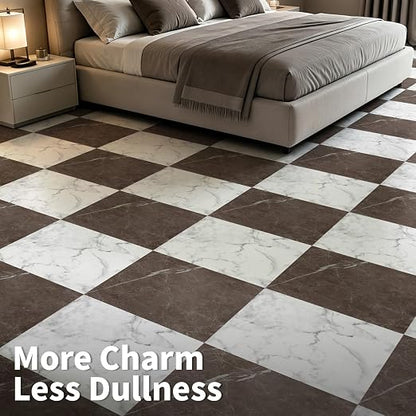 Art3d 30-Pack Peel and Stick Vinyl Floor Tiles, Red & White Marble | 15 Tiles per Color, 12" x 12" Single Tile, Wipeable, Waterproof, Ideal for Kitchen, Bathroom, Living Room, Bedroom