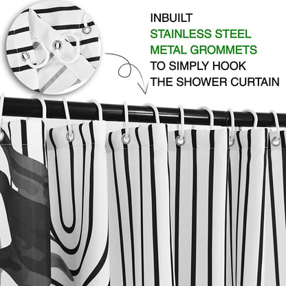 Boho Mid Century Modern Shower Curtain, Abstract Arch Leaf Minimalist Sun Black and White Machine Washable Waterproof Fabric for Bathroom Bathtub with Hooks 72Wx78H