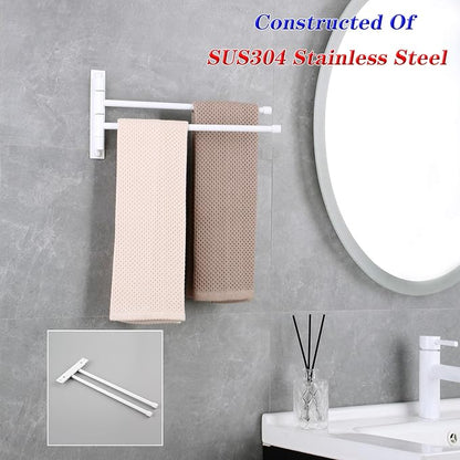 GERZWY Bathroom 2-Arm Swing Arm Towel Bars Wall Mount Stainless Steel Bath Towel Rack Hanger, White