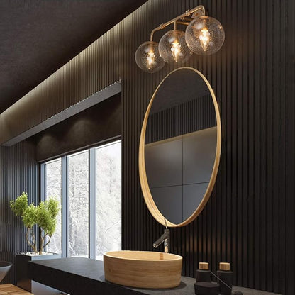 Bathroom Light Fixtures, 3-Light Gold Bathroom Vanity Light with Seeded Glass Shade, Bathroom Lighting Fixtures Over Mirror, L24.5'' x W7.5'' x H10''