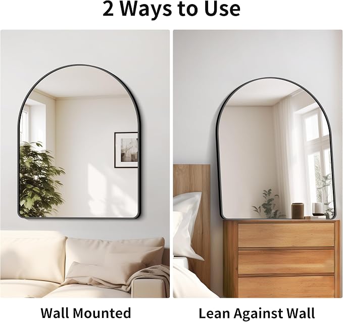 FORBATH Arched Bathroom Mirror 30x36 Inch, Bathroom Mirror Wall Mounted Modern Black Aluminum Frame Decor Dresser Mirror for Bedroom Living Room Entryway, Hanging or Leaning Against Wall