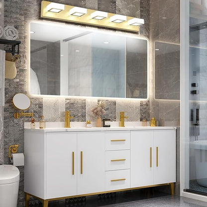 Ralbay Modern LED Gold Bathroom Vanity Lights 5 Lights LED Modern Gold Vanity Lights Over Mirror Fixture Acrylic Gold Vanity Wall Light (White Light 6000K), 33.5 inch, 8590-gold-silver
